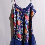 Sedu Fine Lingerie Blue Floral Slip Mini Dress Lace Fairy Whimsigoth Y2K Satin M Size M Photo 0