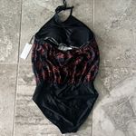 Calvin Klein High Neck Halter Blouson in Black/Red, Size 8 NEW w/Tag $118 Photo 3