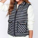 Dee Elle Navy Blue and Ivory Striped Puffer Vest Photo 0