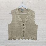 Croquet Club Vintage Silk Crochet Vest L • Ivory Handcrafted Boho Chic Size L Photo 2