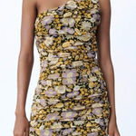 ZARA NWT  One Shoulder Metallic Floral Mini Dress‎ in Purple Gold Size Medium Photo 0