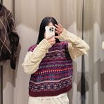 ZARA Fair Isle knit pullover sweater with contrasting knit jacquard sleeves M Photo 2