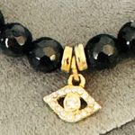Faceted Black Onyx Beaded Stretch Evil Eye Bracelet Photo 3