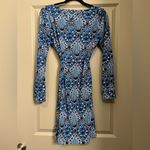 Loft  Blue Pattern Belted Long-Sleeve Shirt Dress Size Small Photo 5
