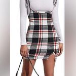 Woman’s school girl Black red plaid striped overalls dress mini Photo 1