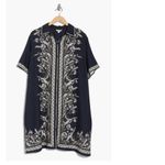 Max Studio NWT $218 Short Sleeve Shirtdress (Plus) 3X, NAVY PNY FEATHER LEAVES Photo 8