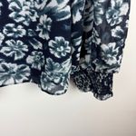 J.Crew Shaded Floral Crinkle Chiffon Smocked Neck Blouse Sz XL Long Sleeve Navy Photo 3