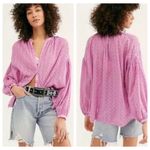 Free People  Maddison Eyelet Blouse Orchid L Button Front Long Sleeve Oversized Photo 1