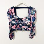 For Love & Lemons  Penny Blouse in Navy Floral Long Sleeve Top Revolve Medium Photo 1