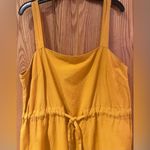ASOS Square Neck Cinched Tie Waist Cotton/Linen Dress in Mustard Yellow Size 8 Photo 2