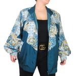 Hunt Club 1980s Vintage Teal Blue & Gold Retro Silk Windbreaker Jacket Large Photo 3