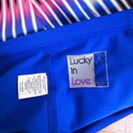 Lucky In Love Neon Glow Skirt Womens Size Small Blue Pink Striped Tennis Photo 5