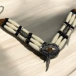 Western style Silver Toned and Cream Beaded Bolo Necklace Photo 0