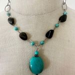 Sterling Silver Turquoise & Smoky Quartz Statement Necklace Blue Photo 0