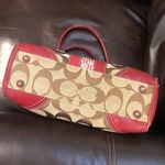 Coach Hampton Signature Logo Canvas Red Leather Shoulder Bag Rare Photo 9