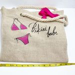 BIKINI BABE Khaki Pink Bow Accents Rope Straps Lined Beach Canvas Tote Photo 6