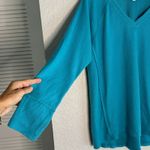 Wildfox Aqua Blue V Neck Pullover Top Large Oversized Cozy Fleece Stretchy Fall Photo 2