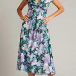 Tadashi Shoji Edith Printed Floral A-Line Dress Tea Midi Length Lilac NWT Size 8 Photo 1