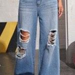 SheIn Wide Leg/ Flared Ripped Jeans Photo 0