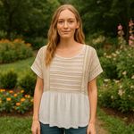 J. Jill White and Tan Embroidered Bohemian Milk Maid Renaissance Blouse XL Photo 1