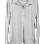 Worthington Blouse Women's Large Silver Metallic Button Up Sheer Collared Layer Photo 0
