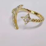Boutique NEW Moon & Star Adjustable Ring | Yellow Gold Over Sterling Silver Photo 2