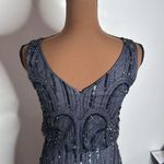 Adrianna Papell Beaded Sleeveless Art Nouveau Gray Gown Sheer Overlay size 0 Photo 6