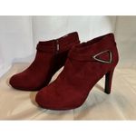 Impo  Booties Red Faux Suede Tootie Heels Buckle Ankle Boots Shoes Size 10M Photo 1