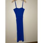 Wide Leg Blue Jumpsuit XL Smocked Halter Adjustable Strap Tie Waist Pockets Photo 6