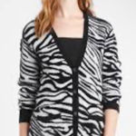 Banana Republic  V-Neck Fuzzy Zebra Print Cardigan Sweater Black White Small S Photo 0