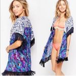 Maaji  Bleu Saddles Fringe Kimono Swim Pool Coverup Horses Mermaid Colorful Print Photo 1