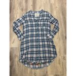 Kyla Seo Plaid Tunic Dress Embroidered Flowers Button Up Size Large Blue Photo 1