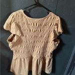Lane Bryant Tan Short Sleeve Smocked Blouse Photo 3
