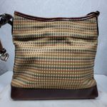 Brighton Tweed Purse Braided Leather Trim Heart Charm Brown Tan Check Photo 8