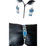 Alpaca Mexico Turquoise Composite Silver Hinged Bracelet & Dangle Earrings VTG Silver Photo 1