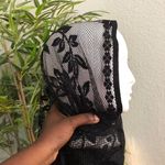 Black lace veil scarf headwrap fringe detail #gothic #whimsygoth Triangle shape, approx length at longest side Photo 1