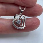 Boutique Sterling silver CZ double heart pendant and 18” chain necklace Photo 3