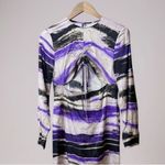 Silk Maison Maxi Dress Medium‎ Purple Black Abstract Print Long Sleeve Cutout Photo 7