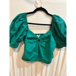 Sim & Sam  Women's Green Puff Sleeve Smocked Square Neck Crop Top - Size L Photo 1