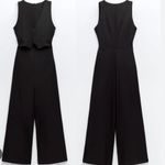 ZARA NWT Black Viscose Jacquard Halter Vest Jumpsuit V-neckline Bloggers Fave Photo 6