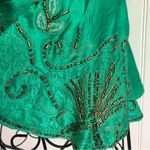 Heart Moon Star Brown and Green Ruffle Sleeve Silk Mai Tie Top Size M Photo 4