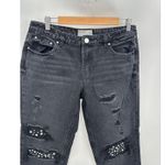 Banjara Womens Black Loose Fit Denim Jeans Jewel Distressed Raw Hem Size 11/29 Photo 2