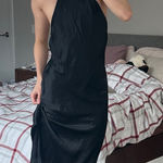 Cami NYC NWT  black silk halter rhinestone trim embellished open back midi dress Photo 0