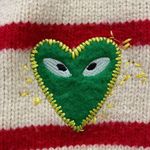 Striped Thick Knit Heart Patch 3/4 Sleeve Cropped Cardigan Sweater Red Photo 9