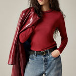 J.Crew Carolyn Embellished Fitted Crewneck Sweater Merino Wool Burgundy M NWT Photo 0