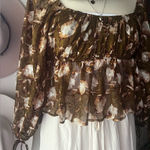 MAGNOLIA BOUTIQUE floral‎ puff sleeve blouse Women’s SIZE SMALL boho fall Brown Photo 0