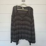 Free People  Women’s Medium Grey Stretchy Henley Slinky Hacci Top Striped Boho Photo 0