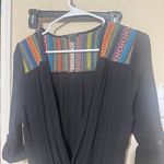 Black Gauzy Romper Boho short colorful embroidery sz L Baha Peruvian long sleeve Size L Photo 1
