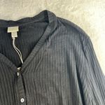 A New Day  XL Top Tie Front Black Ribbed Knit Full Button Long Sleeve V-Neck NEW Photo 4