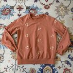 Solitaire  Terracotta Embroidered Daisy Flower Crewneck Sweater Comfy Lounge Photo 0